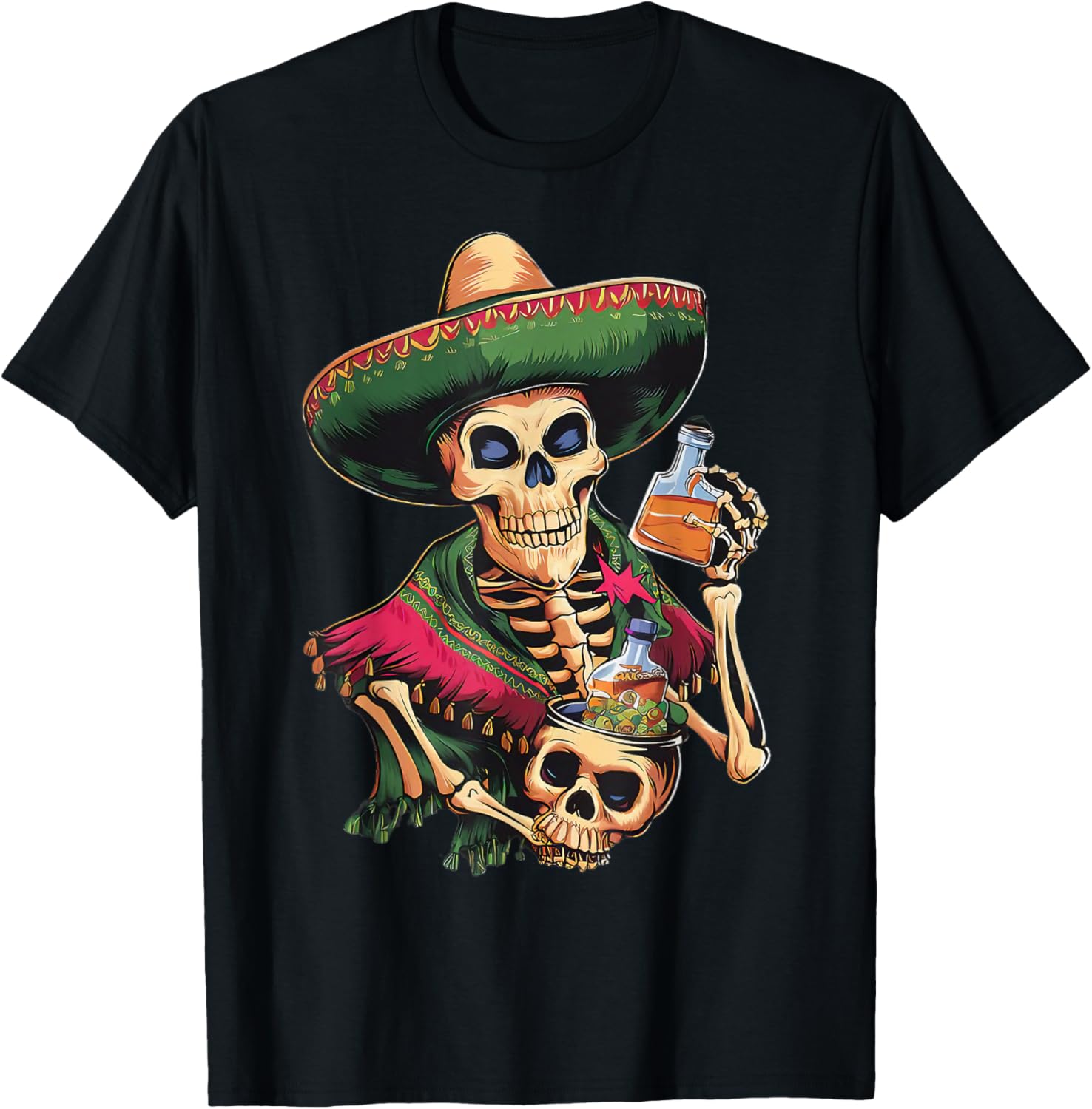 Mexico Skull Holiday Men Women T-Shirt Drinking Wine Gothic Skeleton Tee for Party Bar Pool 4XL