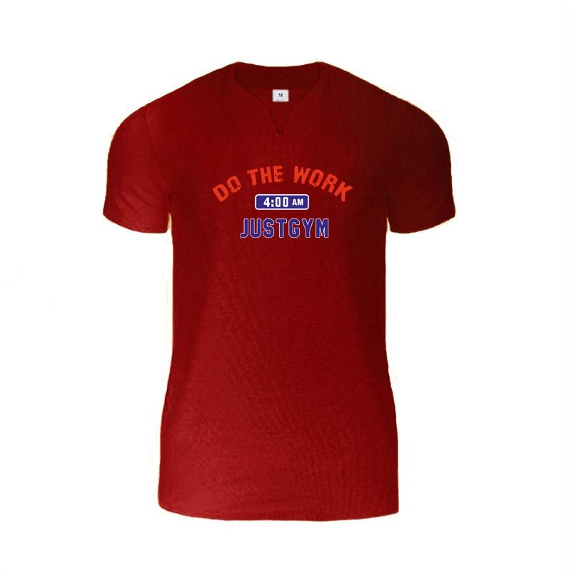 

Do The Work Мужская модная повседневная спортивная хлопковая футболка с v-образным вырезом для бодибилдинга и фитнеса, летняя тонкая футболка с графическим принтом XXL красный