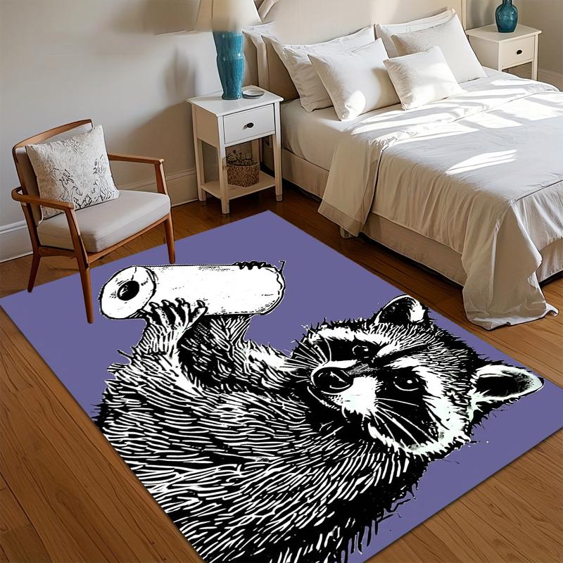 

Funny Raccoon Toilet Paper Area Rug Non Slip Soft Floor Carpet for Living Room Bedroom Bathroom Kids Room Humorous Decor 40X60cm