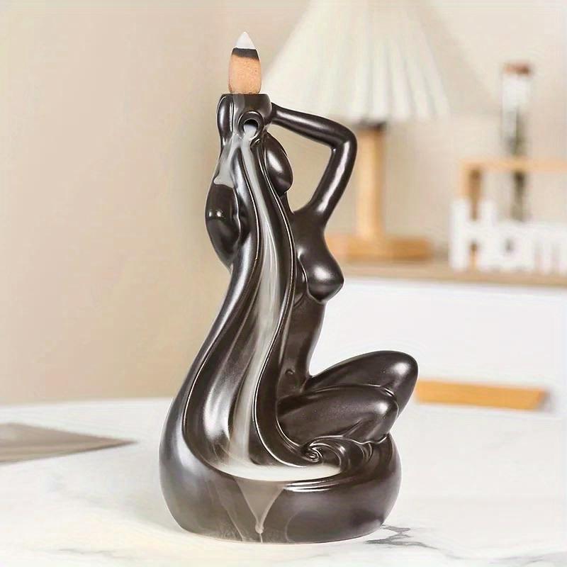 

1pc,Elegant Ceramic Backflow Incense Burner for Home and Office Decoration with Beautiful Female Figure Design (Without Incense)
