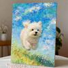 DIY Framed Pearl Painting Kit with Cute White Puppy Pattern 5D Sparkling Bead Art Canvas Ready to Display Home Decor Wall Art Gift Idea