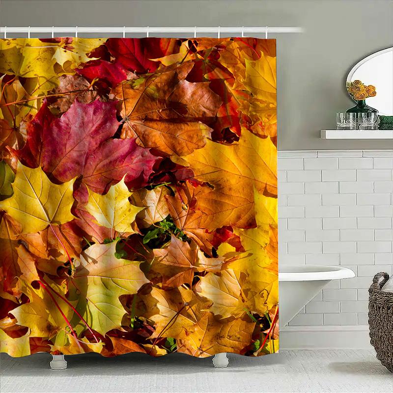 Golden Autumn Shower Curtain With Leaf Print High-Quality Home Decor For Bathroom Decorations