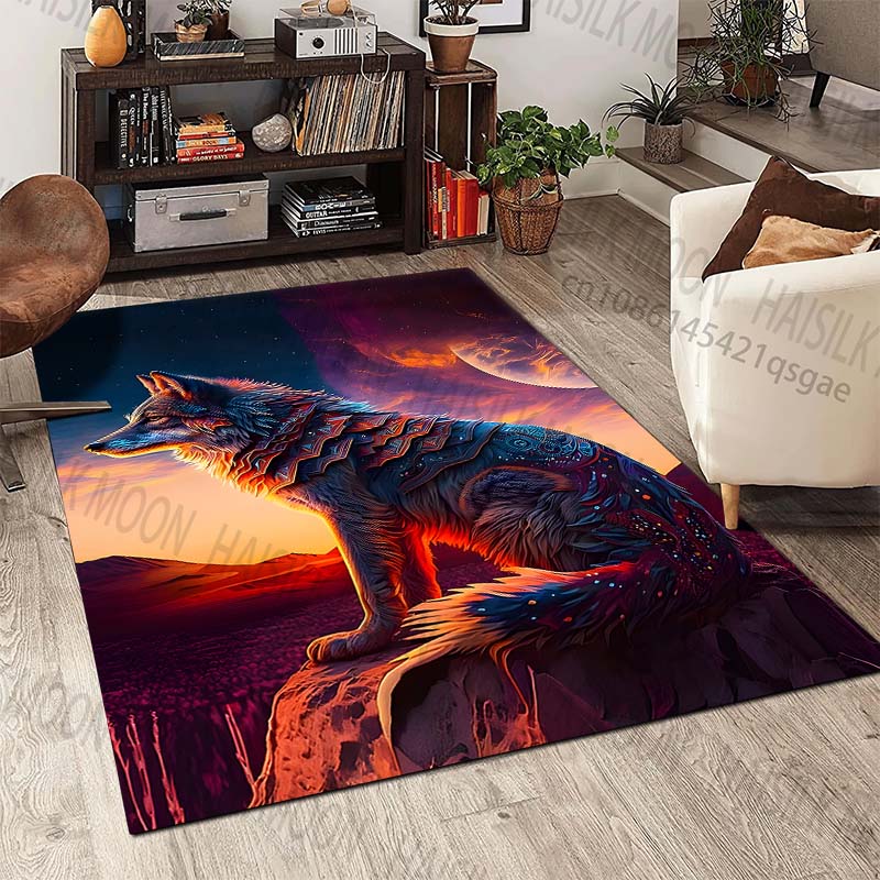 New product Wolf on sunset cliff Carpet for Living Room Bedroom Bedside Floor Mat Cloakroom kids Play Mat Area Rug Large Size