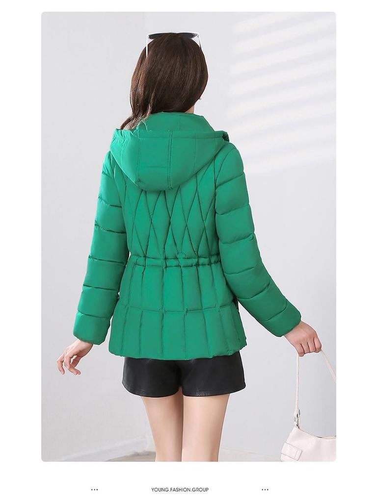 Women's Short Hooded Cotton Jacket - Waist-Slimming Korean Style Outerwear