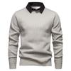 Men's Casual Patchwork Fake Two-piece Knitted Inner Sweater, Men's Warm Lapel Shirt Sweater