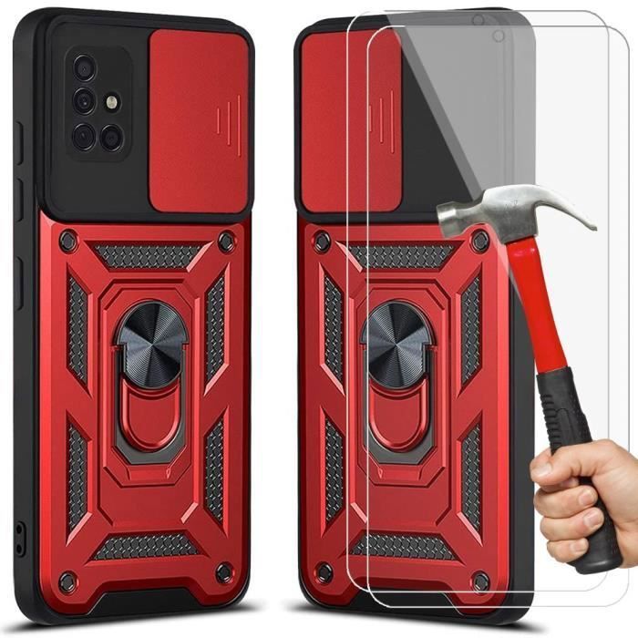 Protective Case - PROSHOP - for Samsung A51 - Matte Red - Army - Tempered Glass