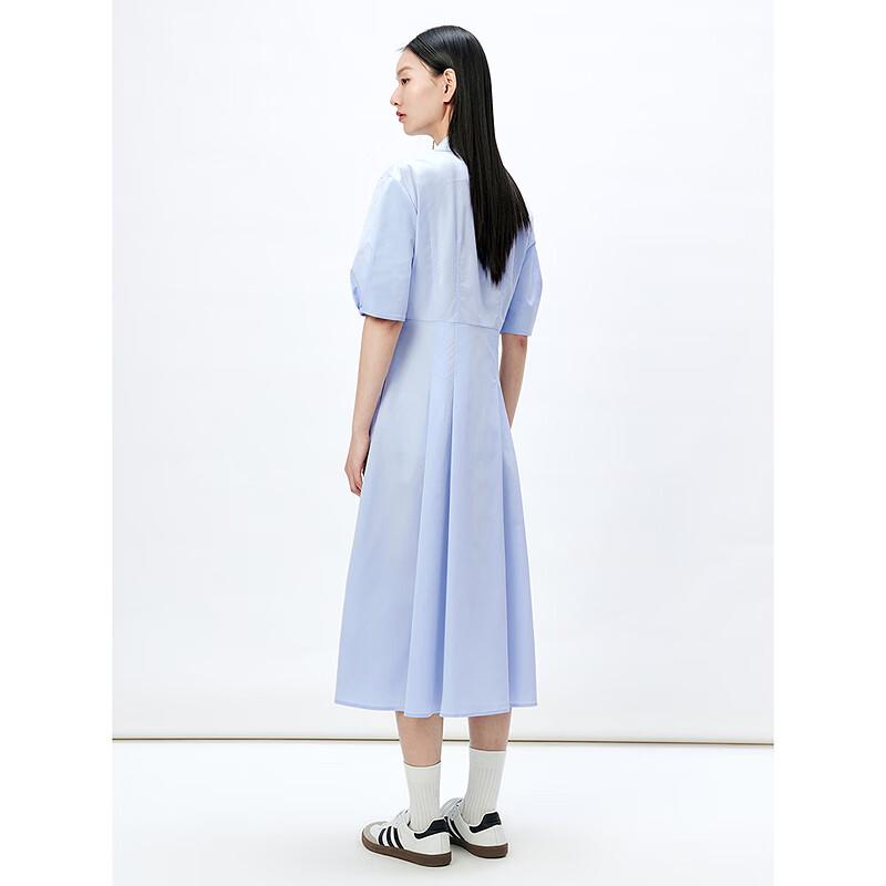 PEACEBIRD Women's French Style Lapel Puff Sleeve Shirt Dress