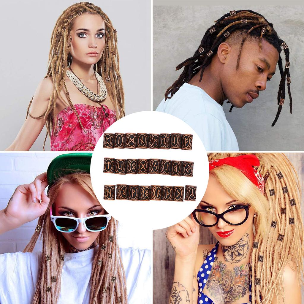 24 PCS Antique Copper Hair Beads Vintage Large Hole Metal Braiding Tube Beads for DIY Jewelry Hair Decoration