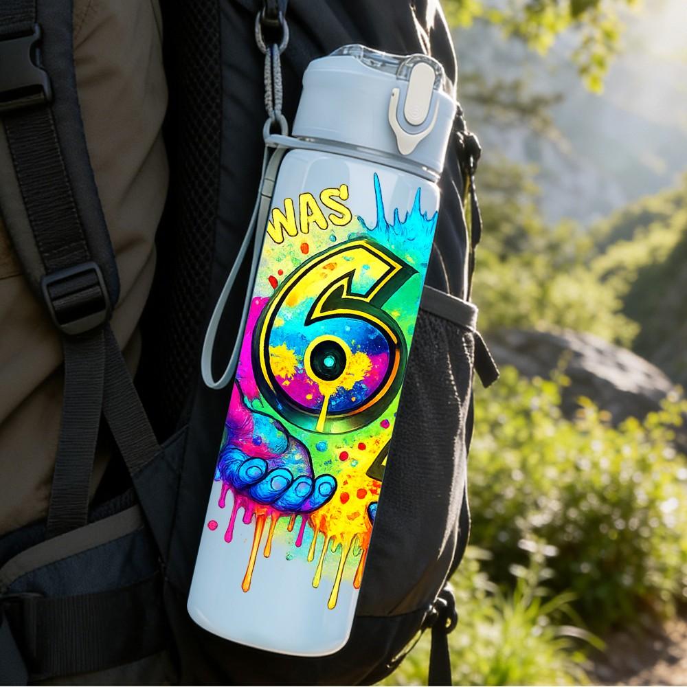1PC Rainbow Number 67 Graffiti Print 750ml Color Plastic Sports Water Bottle Leakproof Flip Straw Lid Suitable for Sports Office Home Use