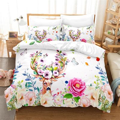 Blume Hirsch Bettwäschesets Cartoon Tier Kinder Bettbezug Jungen Mädchen Niedlich King Bettdeckenbezug Schlafzimmer Bettset Queen Bettwäscheset