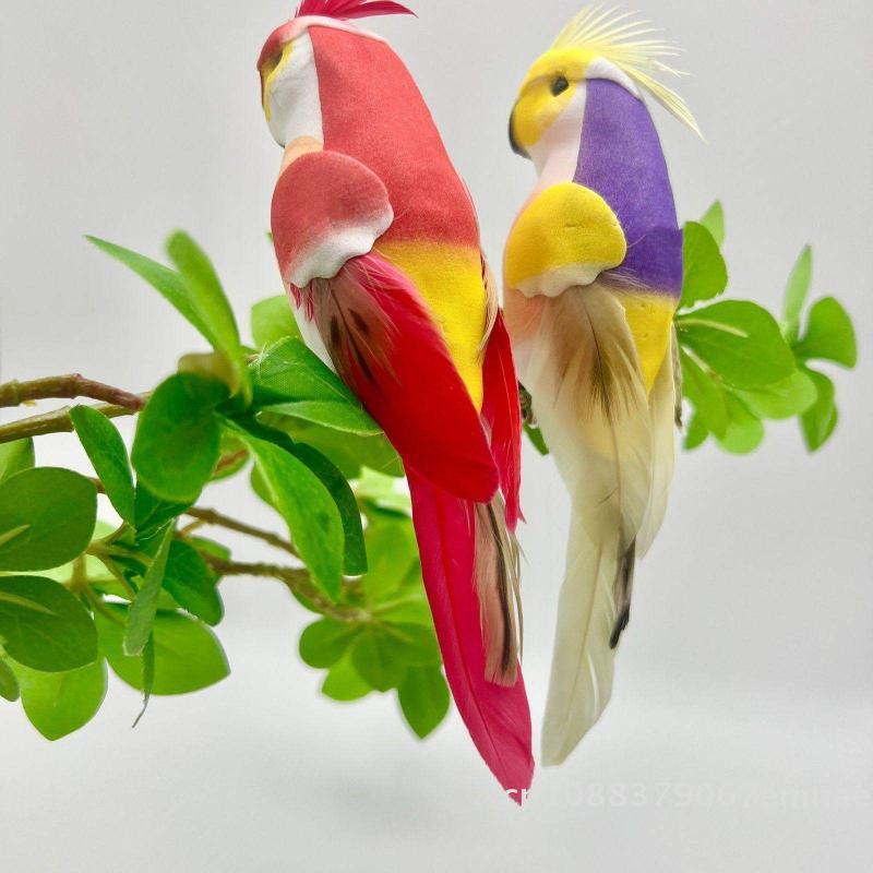 [ZYAS]1Pcs Miniature Feather Lawn Doll Ornaments 15cm Creative Handmade Simulation Parrot Animal Bird Garden Props Decoration