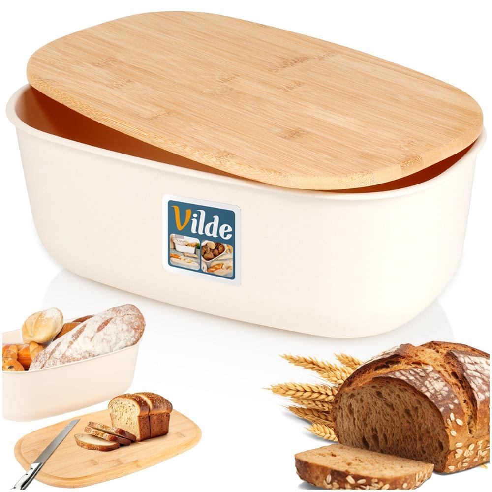 Bread box with bamboo board, black, 39x23.5x15.5 cm