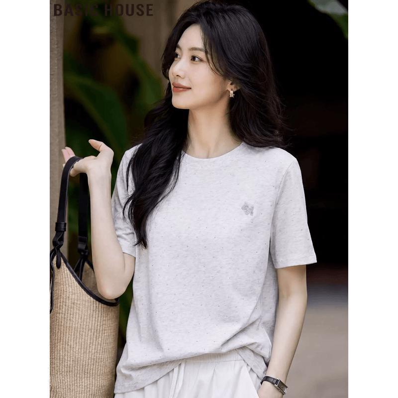 Basic House Women s Rhinestone Crew Neck Short Sleeve T-Shirt M