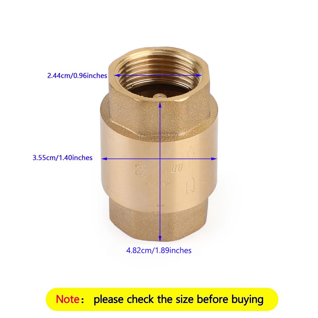 DN20 3/4" NPT In-Line Check Valve Brass Spring Loaded Inline 200PSI