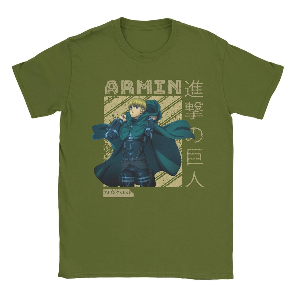 Vintage ARMIN aus Attack on Titan T-Shirts für Herren O-Ausschnitt Reine Baumwolle T-Shirts Anime Kurzarm T-Shirts Grafik Kleidung