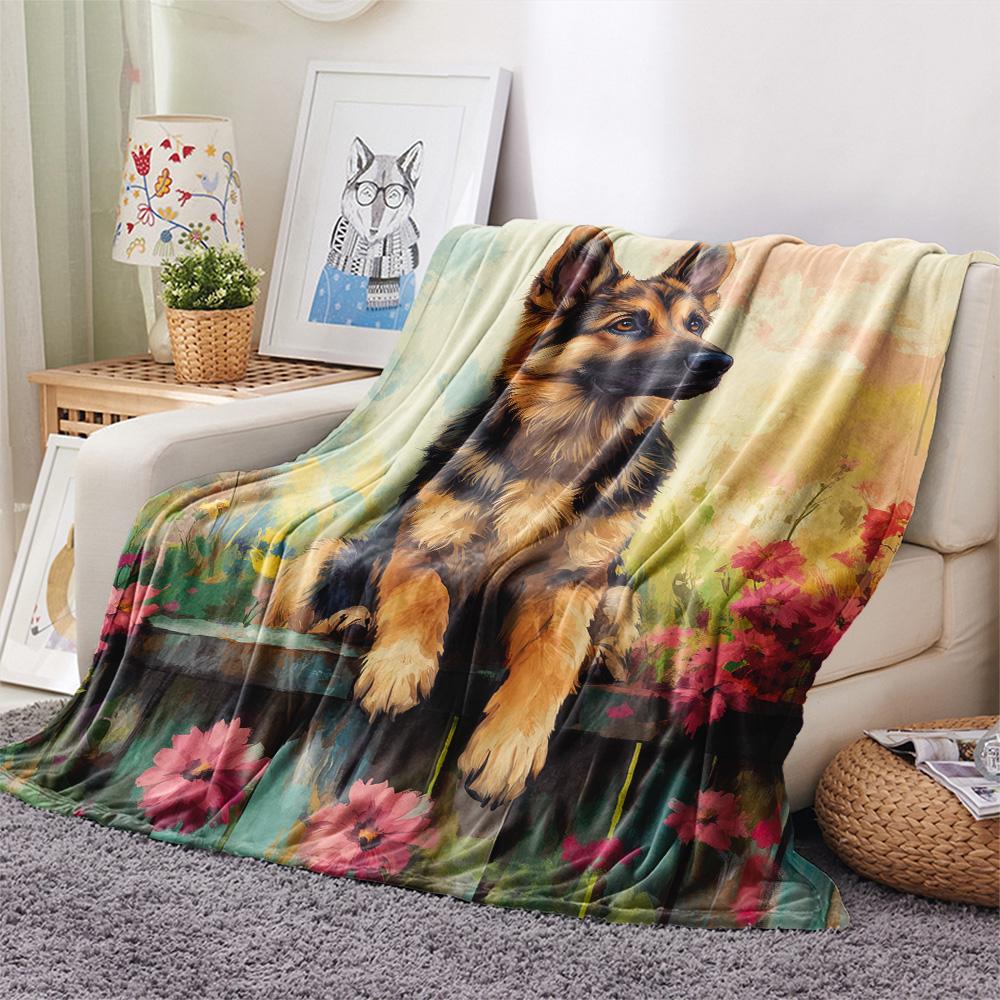 Flower Fence Dogs  Print Flannel Blanket, High quality Comfortable for All Seasons, Home Decor, Warmth and Comfort