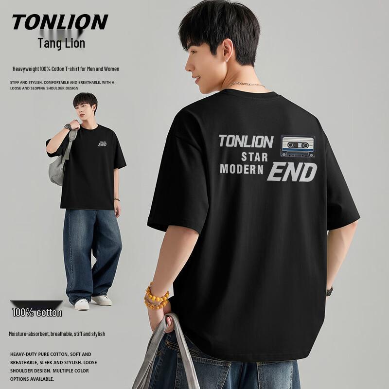 

TonLion Men s JTS Cassette Print Heavyweight Cotton Short Sleeve T-Shirt L