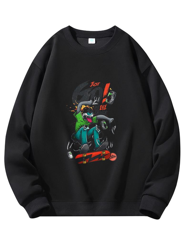 Men's Crew Neck Printed Sweatshirt, Spring/Autumn Loose Fit Casual Pullover, Trendy and Versatile Top for Men