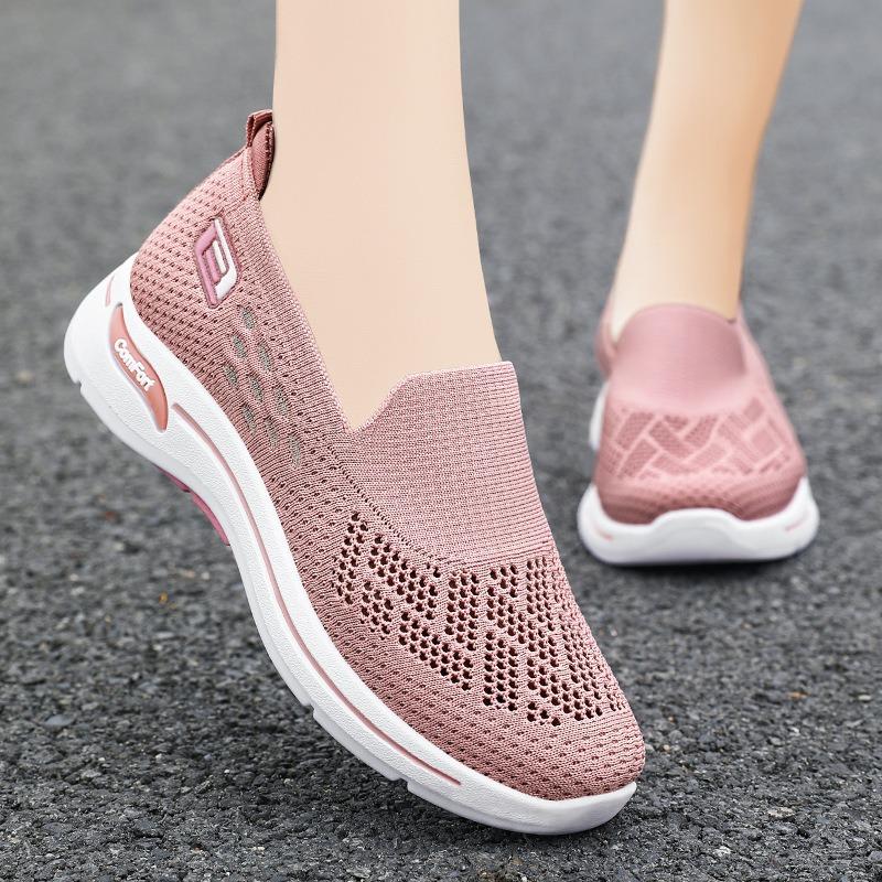 Shoes Women's old Beijing cloth shoes Middle-aged mother shoes Flying woven breathable casual shoes One pedal Flat shoes Single shoes