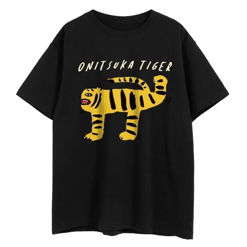 Onitsuka Tiger Cartoon T-shirt Printed Harajuku Funny T-shirt Oversized Y2k Graphic 100% Cotton Men and Women Casual Top T-shirt