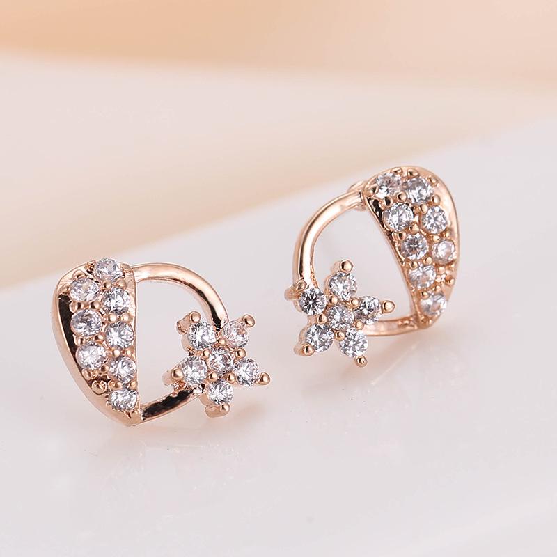 Leaf-Shaped Rhinestone Earrings - White Crystal Studs for Women