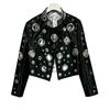 Womens 2026 Patchwork Faux Leather Biker Jacket Stand Collar Cropped Streetwear
