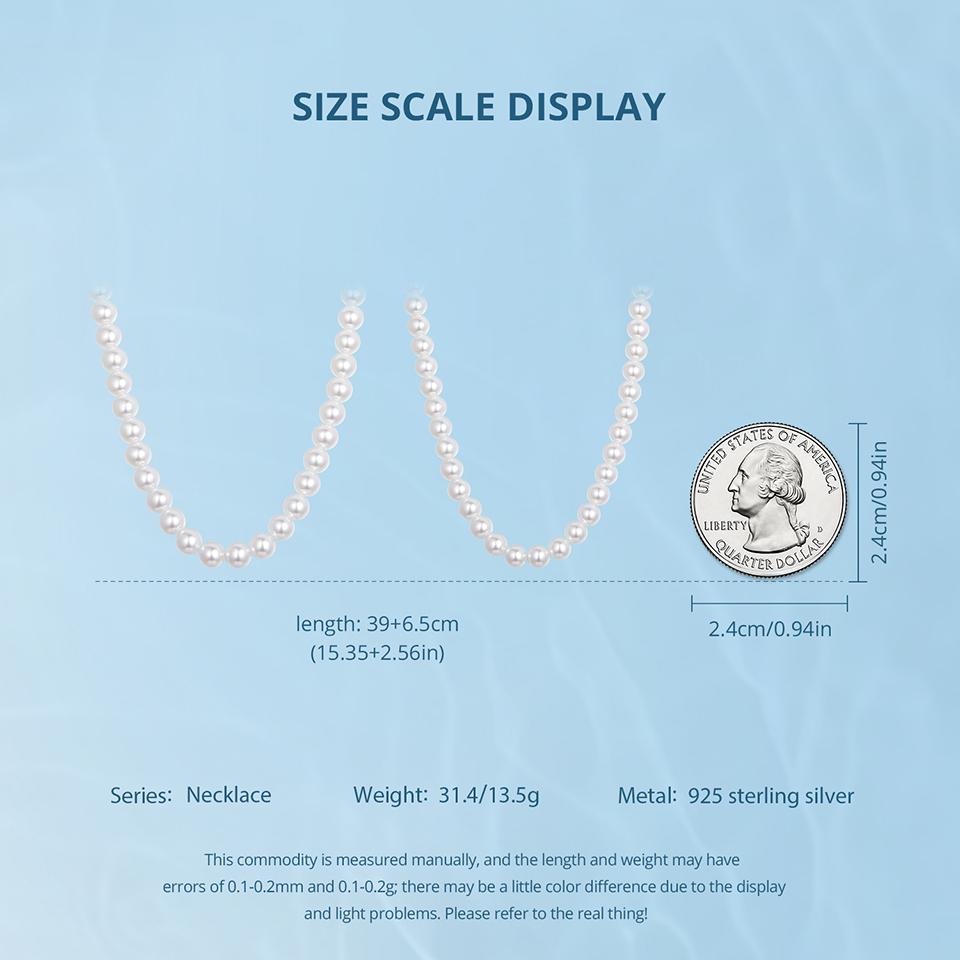 WOSTU Real 925 Sterling Silver Shell Pearl Neckalce For Women Wedding Jewelry Pearl Charm Links Elegant Gift For Mom 5 8 Mm