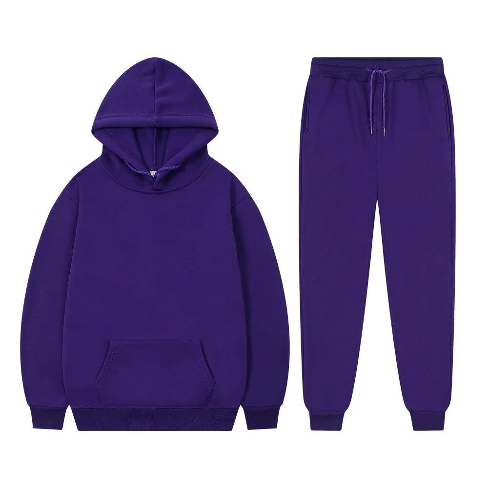 Luvtröjor för män Dam Enfärgade Sweatshirt Set Casual Långärmade Luvtröjor Byxor Polar Fleece Tvådelade kostymer Y2k träningsbyxor