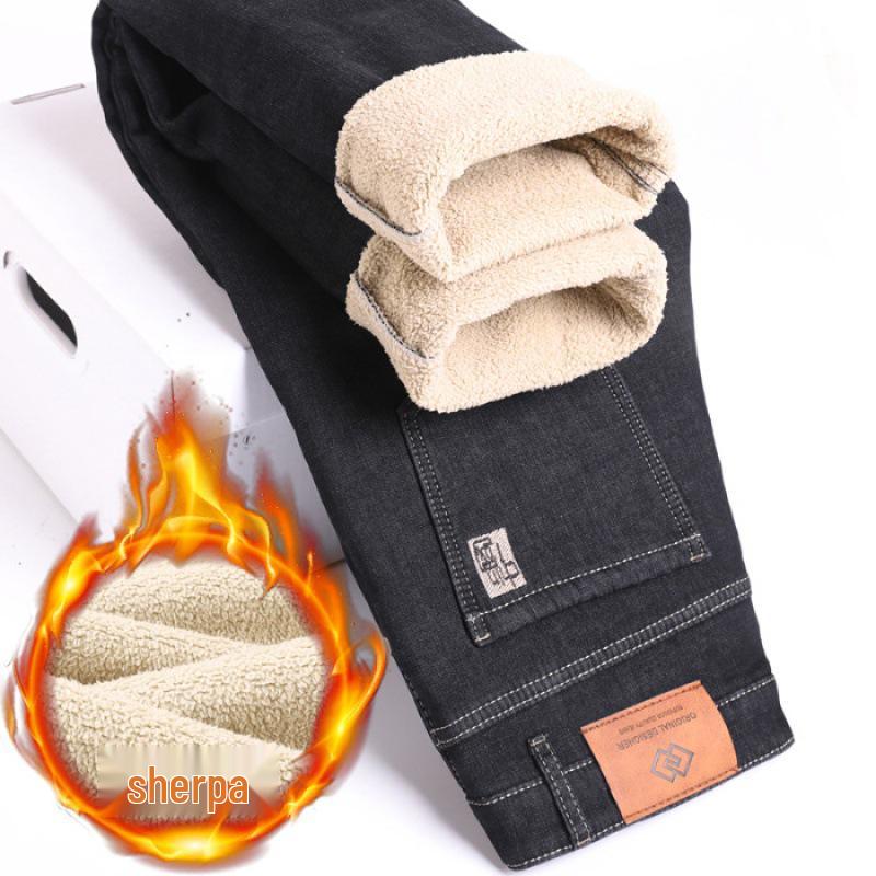 Men's Lambswool Fleece-Lined Winter Jeans - Warm, Loose, Straight-Leg Casual Pants