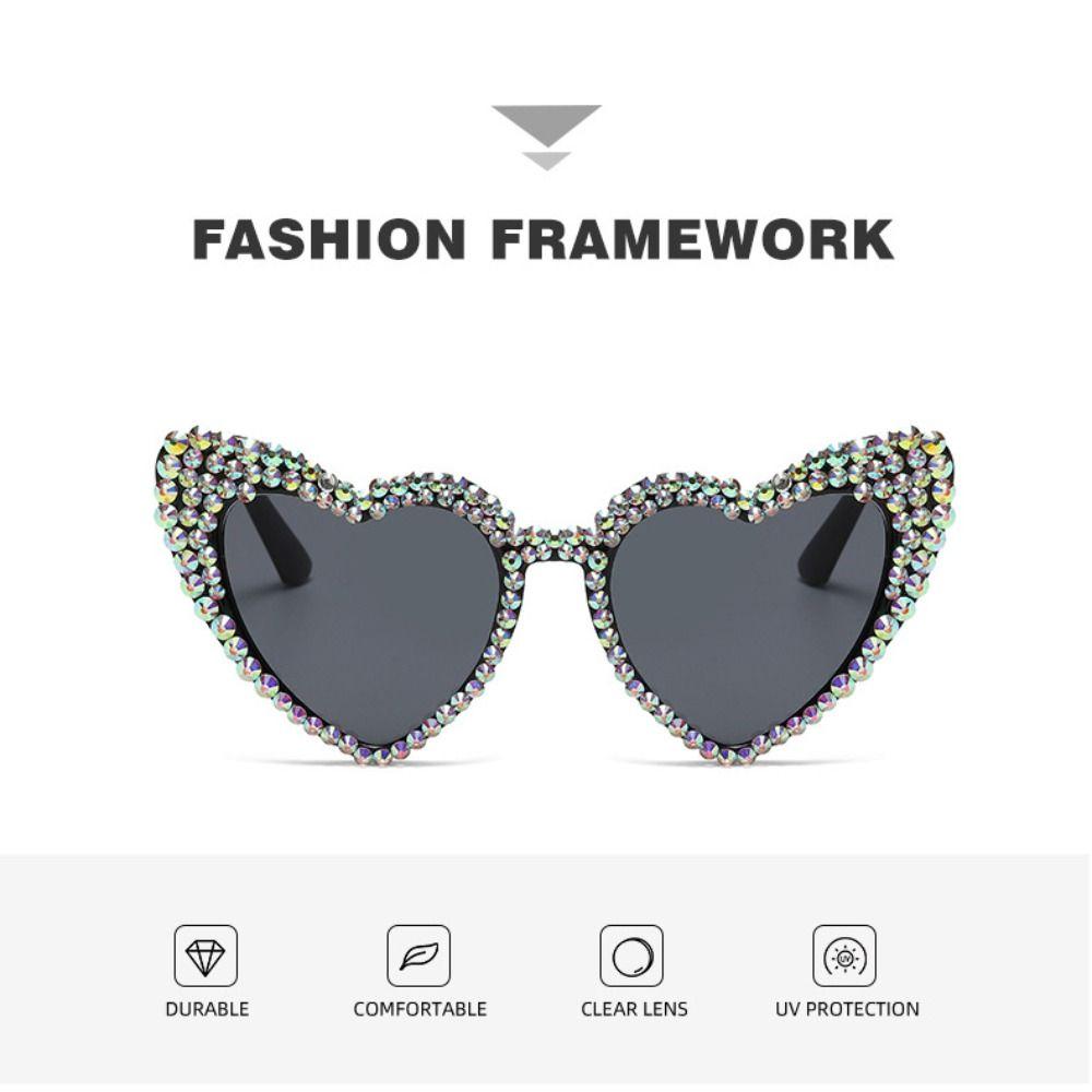 Travel Accessories Sun-Protective Heart-Shaped Sunglasses Hip Hop Rhinestone Decoration Driving Glasses Eyewear Party Glasses