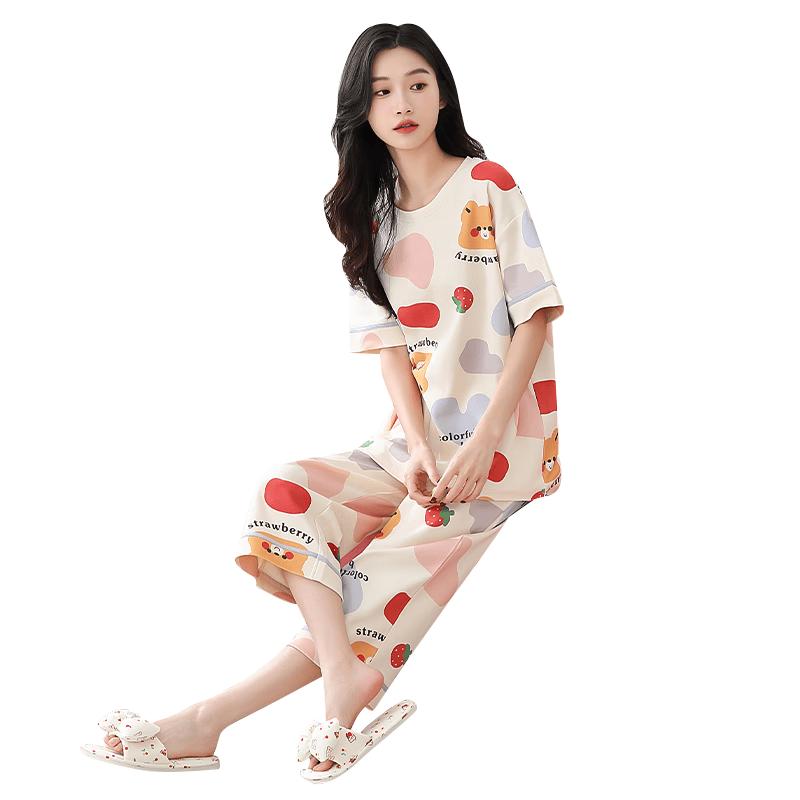 Mao Ren Women s 100% Cotton Cartoon Bear Pajama Set L