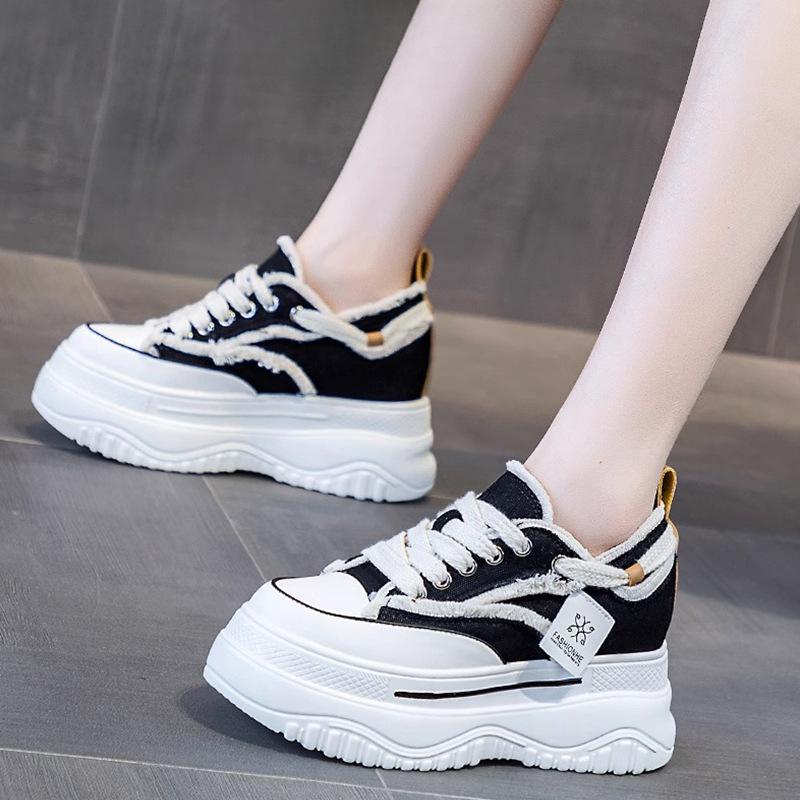 

Женская обувь из натуральной кожи Elevator, весенняя новая платформа, туфли на высокой платформе, женские повседневные кроссовки, парусиновая обувь 34