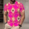 Herren Plus Size Rundhals Kurzarm T-Shirt Luxus Barock Goldfarbiger Blumendruck Sommer Lässige Mode Oberteile