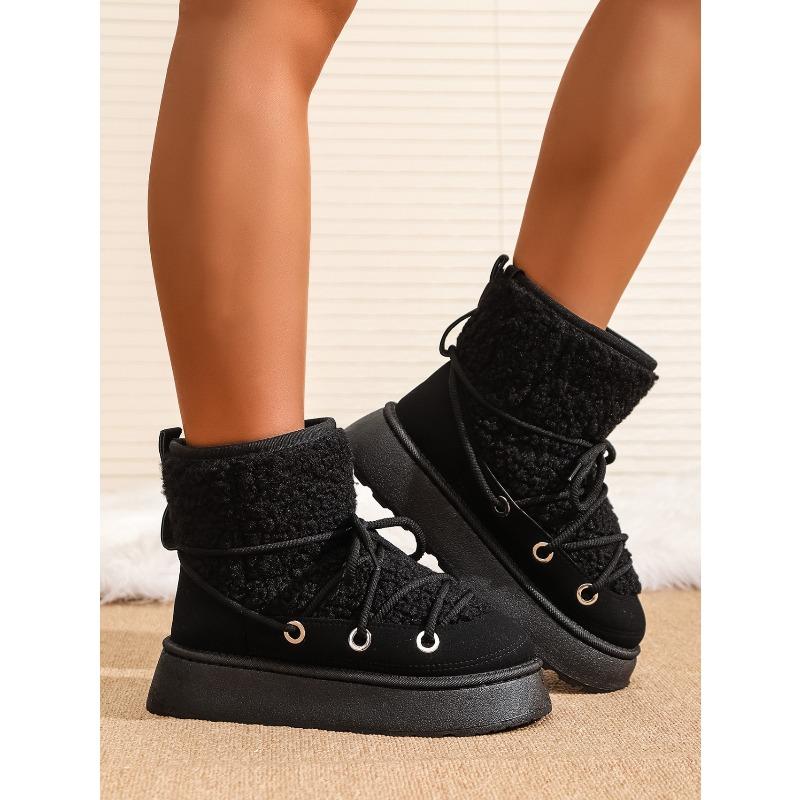 Women's New Winter Fleece Lined Thickened Elevated Chunky Sole Lace Up Fashionable Warm Cotton Boots