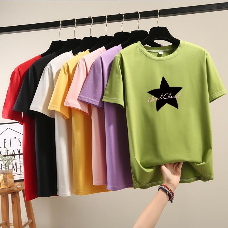 2025 Sommar Casual lös student T-shirt Dam t-shirts Harajuku grafiskt tryck Kortärmade T-shirts Dam Y2k Toppar