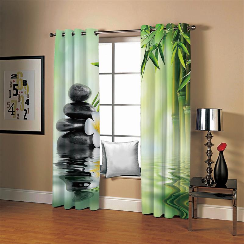 Perdea de Fereastră Ieftină din Poliester cu Imprimeu 3D Verde Zen Spa Pietre Lotus Bambus Herbal Subțire Semi Umbrire pentru Dormitor Living Cârlig