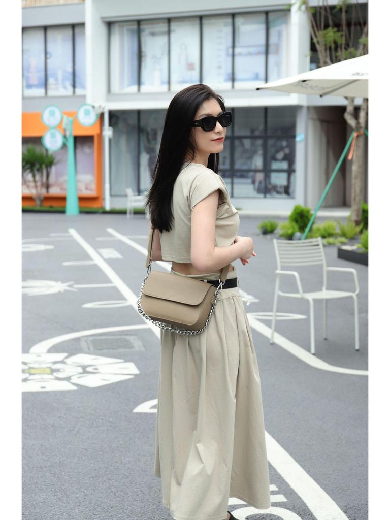 New Women’s Genuine Leather Chain Bag - High-End Spring/Summer Fashion Shoulder & Crossbody Underarm Bag