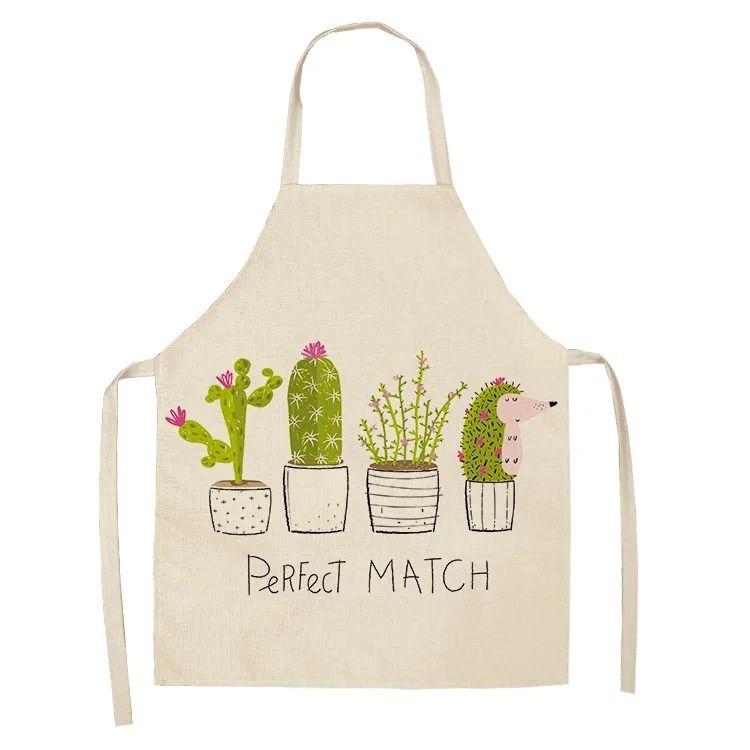 Cactus Plant Pattern Apron Adult Sleeveless Kitchen Cleaning Home Chef Baking Waist Bib
