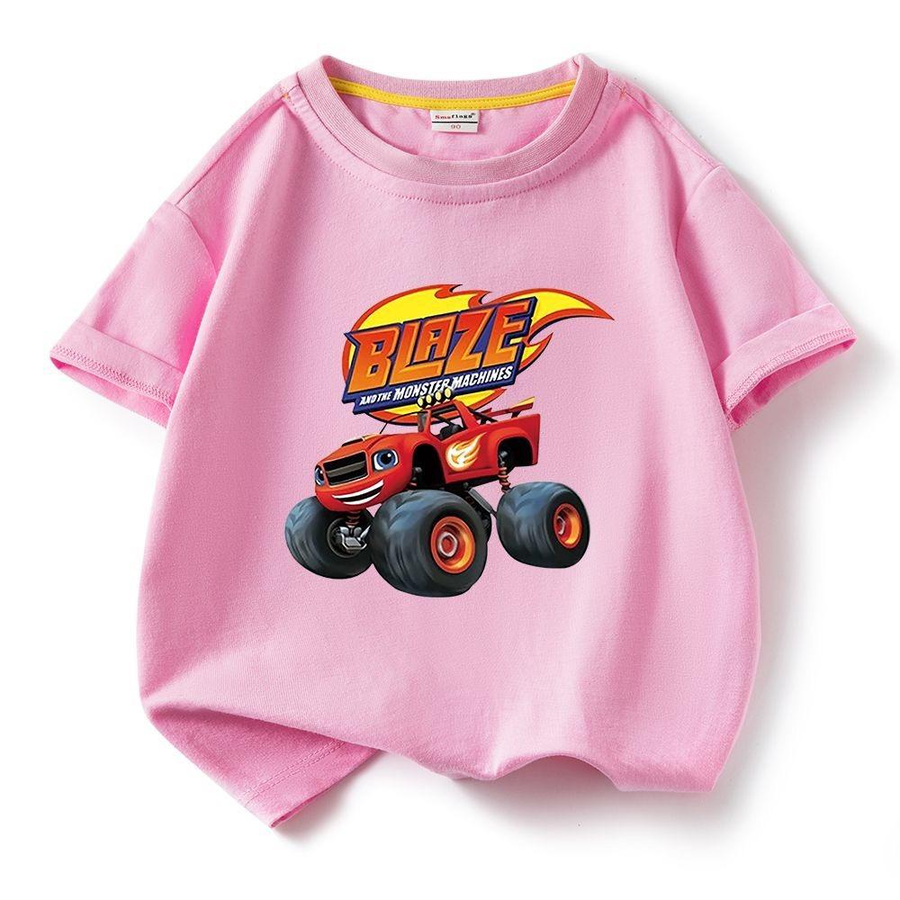 Children's Pure Short Sleeved Tshirt Blaze And The Monster Machines Kids Cartoon Tee Boys Girls Summer O-Neck Tee Tops