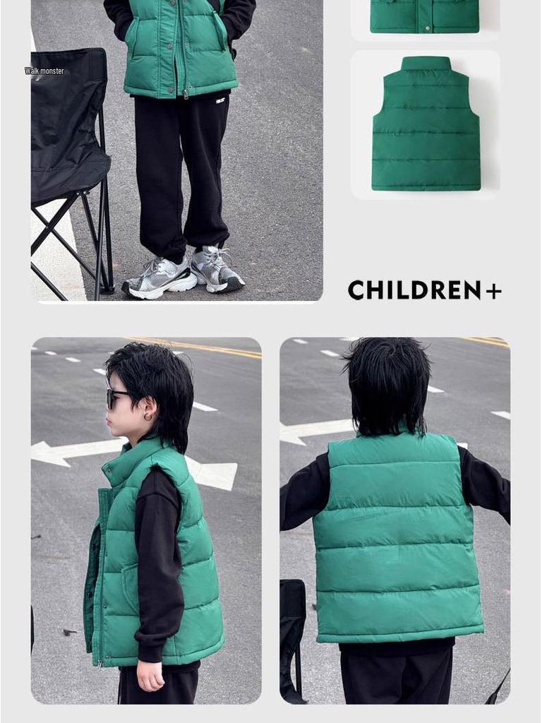 Kids' Stand-Up Collar Winter Down Vest - Boys' Thickened Korean Style Outerwear