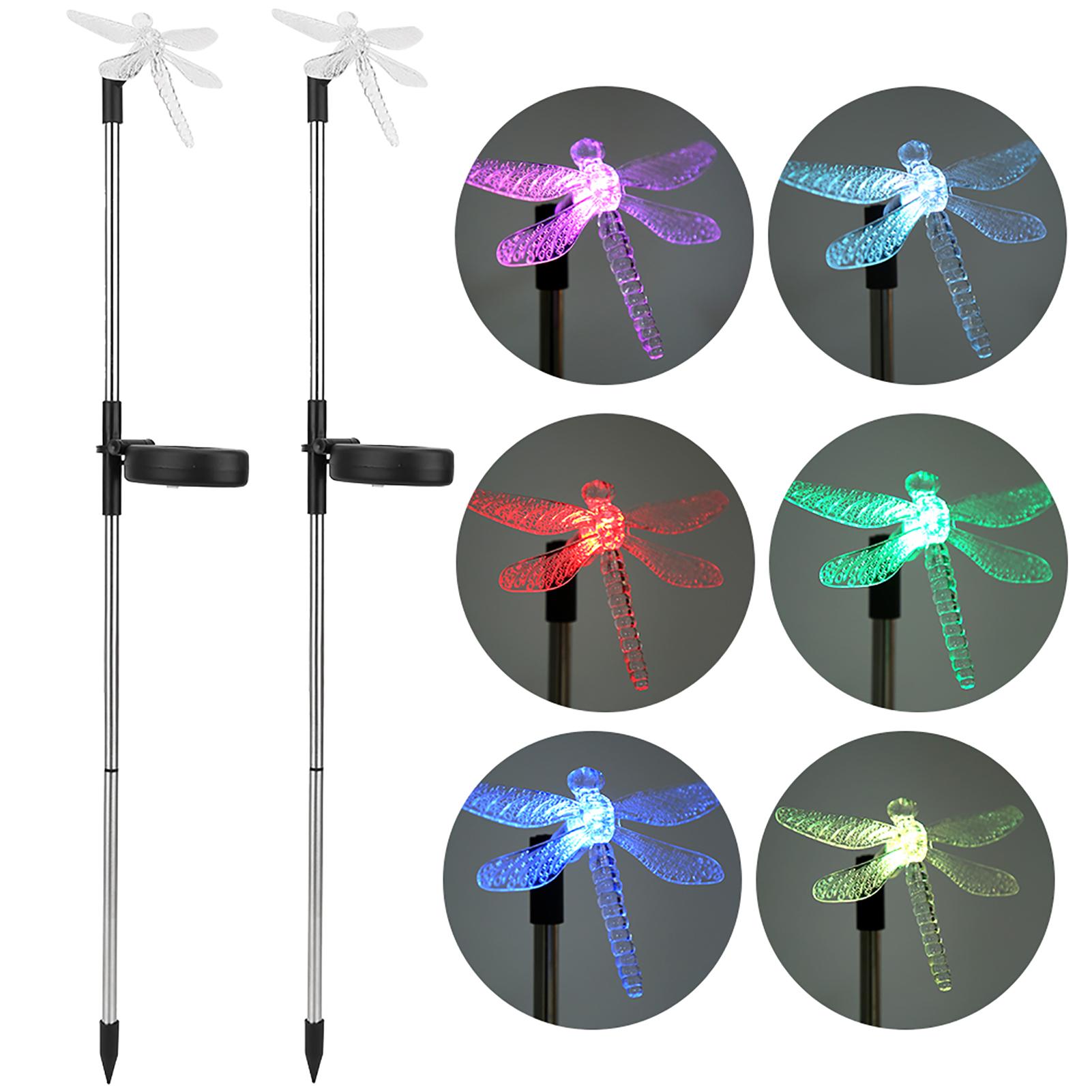 

2Pcs Set Unique Dragonfly Solar LED Lawn Light Color Changing Garden Stake Light Decoration