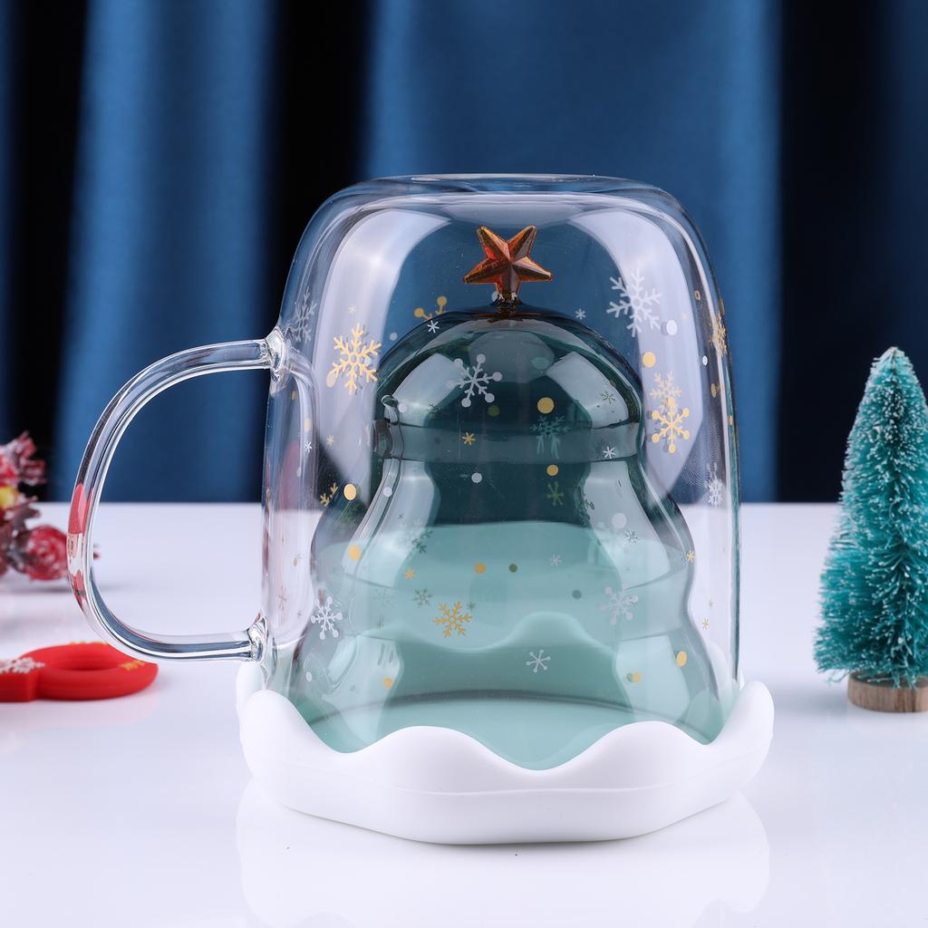 Christmas Tree Coffee Bear Mugs with Handle Christmas Tea Milk Glass Cup Clear Tree Coffee Mug Birthday Christmas Xmas Gifts
