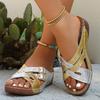 Euro-American Color-Block Leather Buckle Wedge Sandals - Summer 2026, Thick Sole, Large Size Beach Slippers