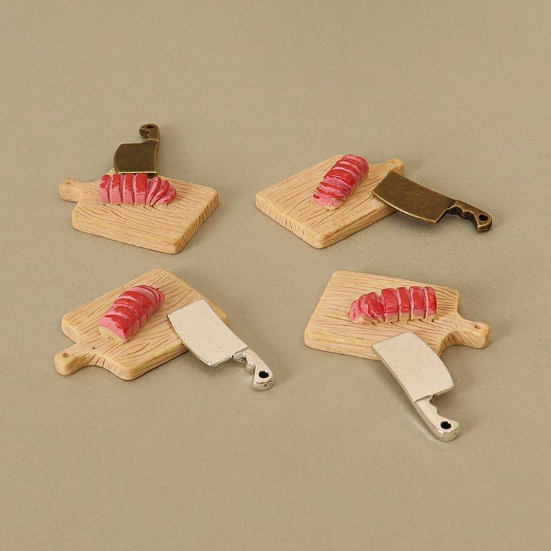 1 Set 1:12 Dollhouse Miniature Cookware Kitchen Knife Set Beefsteak Cutting Board Model for Doll House Kitchen Decor Toy