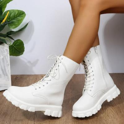 Batai Moteriški 2024 Ruduo Žiema PU Oda Balti Ankle Boots Motociklininko Botines Moteriški Storais Kulnais Platforminiai Batai Botas Mujer