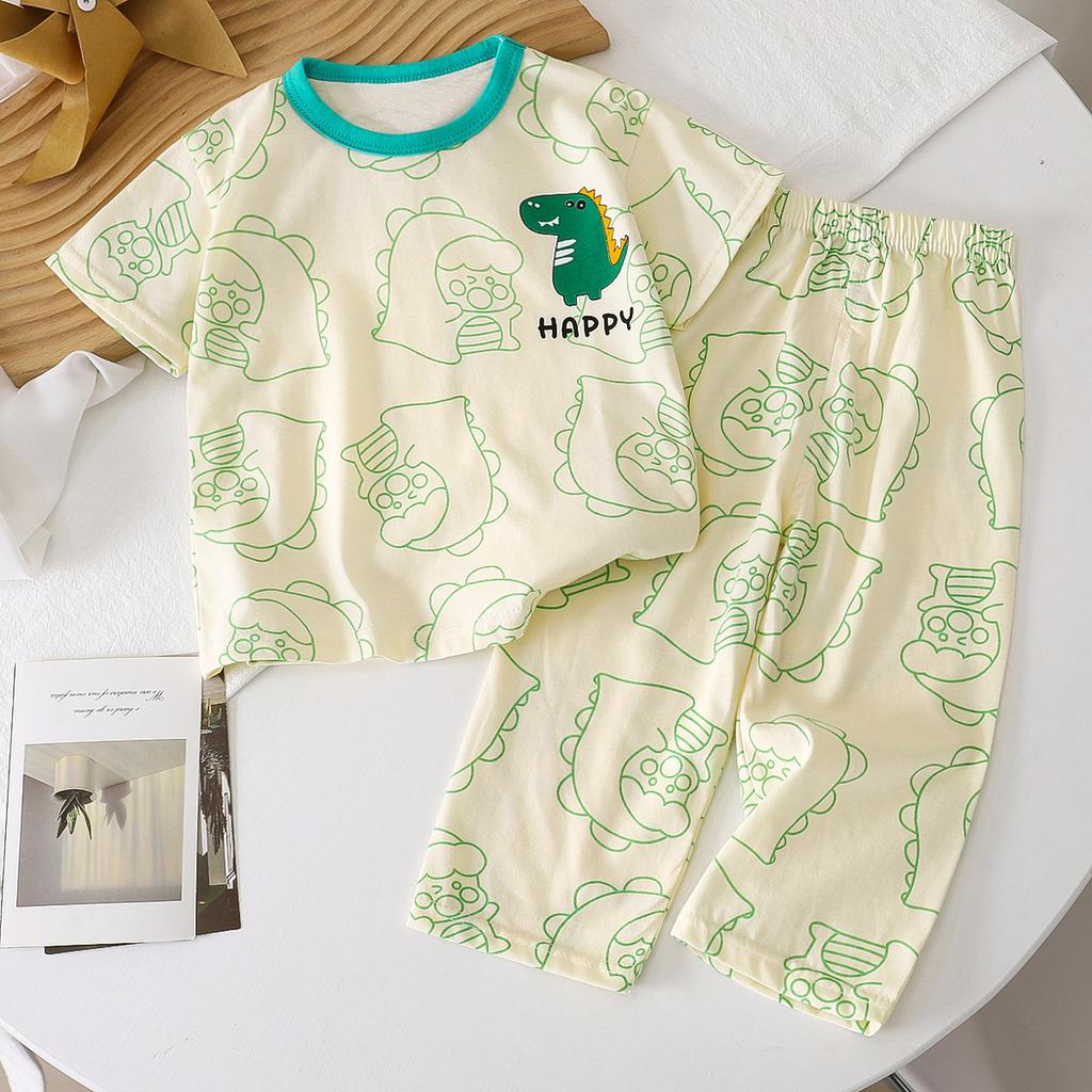 Kids Summer Cotton Short Sleeve Set Class A Baby Air Conditioner Clothes Boys Girls Home Pajamas