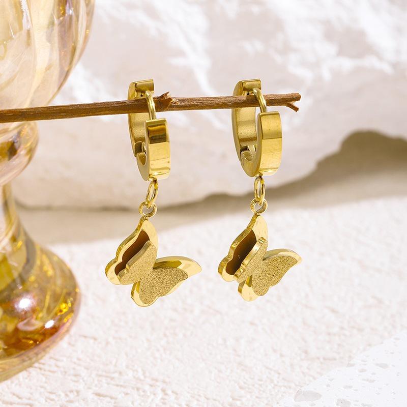 Versatile Titanium Butterfly Earrings for Women - Cute Stainless Steel Studs & Danglers