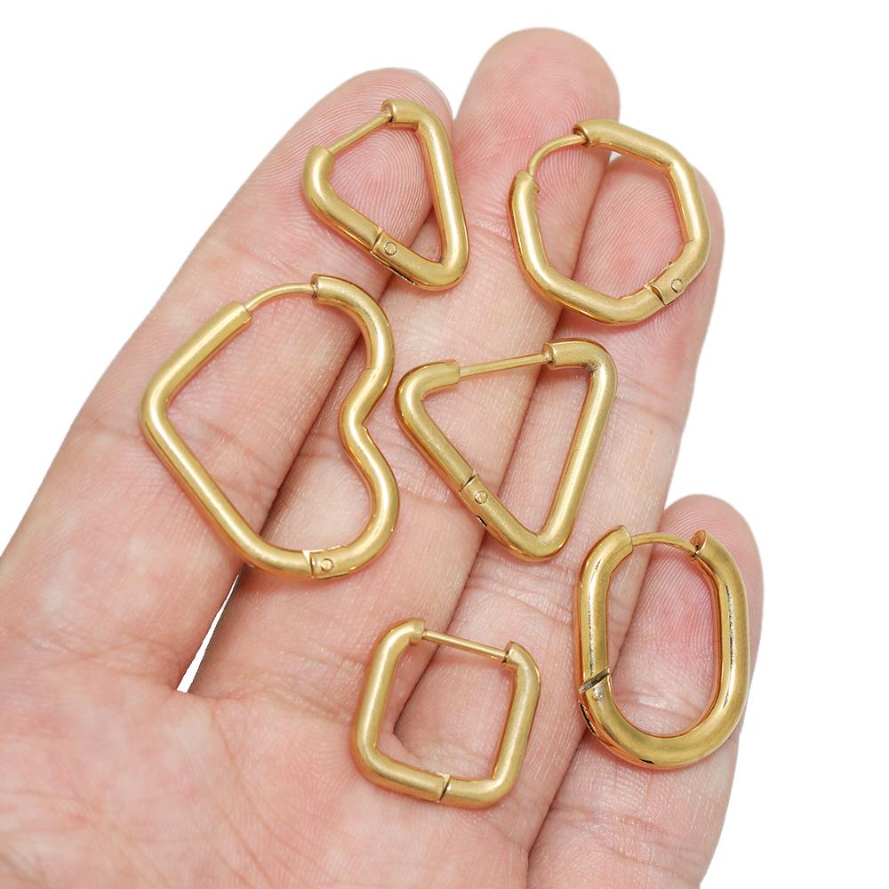 10pcs 304 Stainless Steel Heart Hoop Earrings Wholesale Triangle Women Earring Men Punk Hiphop Gifts Huggie Fashion Jewelry DIY