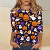 Women's Fashion Casual Three-quarter Sleeve Halloween Printed Round Neck Top