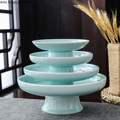 Ceramic Plate Fruit Tray Stilt Refreshment Tray Hand Painted Plum Decoration Plate Dessert Snack Dishes Salad Bowl Tableware